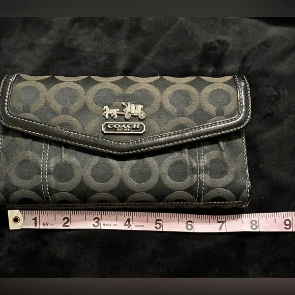 Vintage Coach Signature Canvas Checkbook Wallet Flap Brown/Blk Removable Insert - Picture 6 of 8